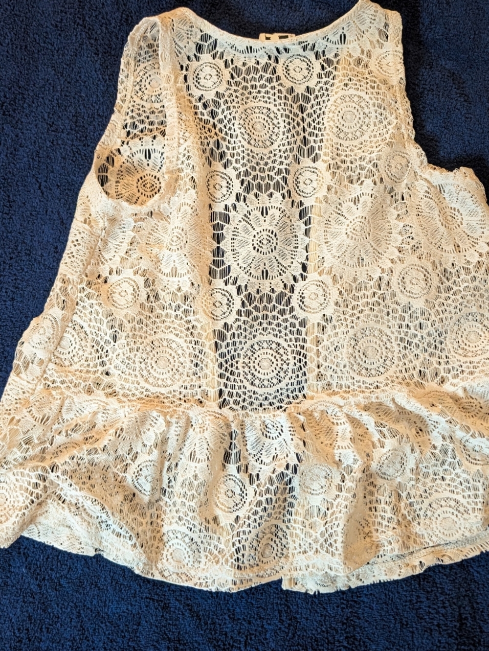 Cream Crochet Lace open Vest Cardigan Boho Festival Cottagecore coquette - Picture 6 of 7